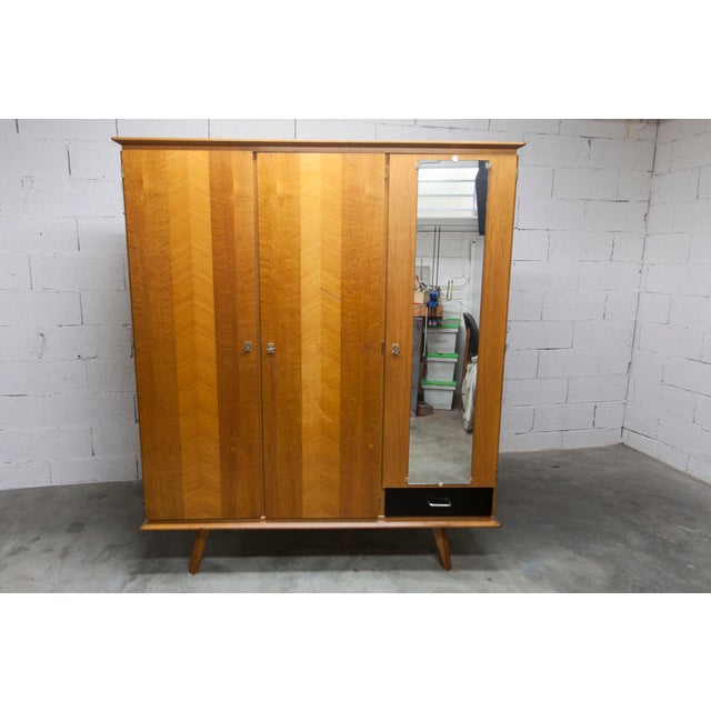 French Wardrobe with Compass Legs, Doors, Mirror and Drawer, 1960s For Sale - Image 11 of 18