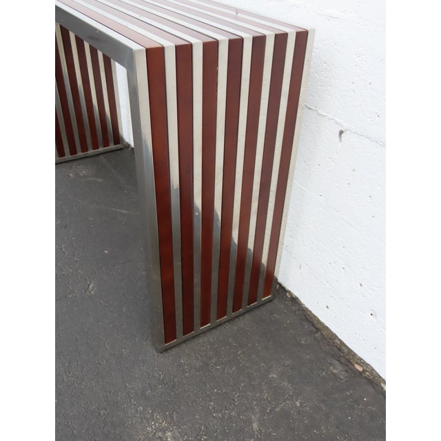 Mid Century Modern Two Tone Chrome and Wood Narrow Console Library Table 6404 For Sale - Image 9 of 16