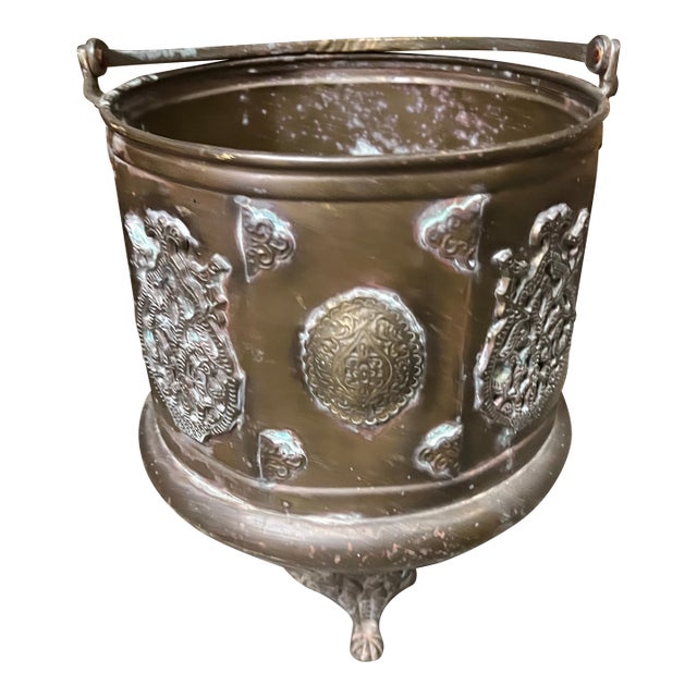 Vintage Brass Footed Planter With Decorative Handles For Sale