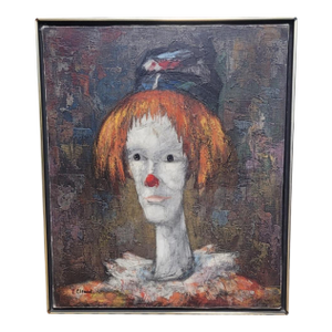 Mid Century Modern Clown Painting Signed