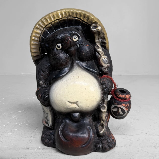 Black Japanese Shōwa Shigaraki Ware Tanuki Statue, 1960s For Sale - Image 8 of 13