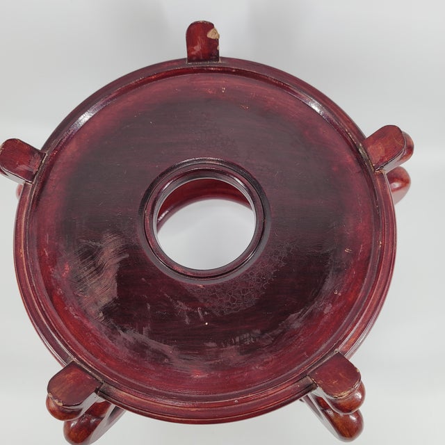 Grand 40" Vintage Blue & White Chinoiserie Floor Vase & Carved Stand For Sale - Image 14 of 17