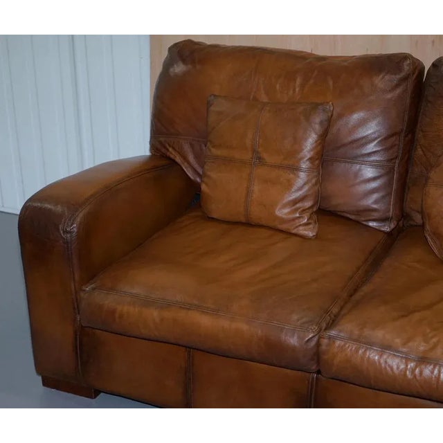 Vintage Cigar Brown Leather Sofa For Sale - Image 4 of 15