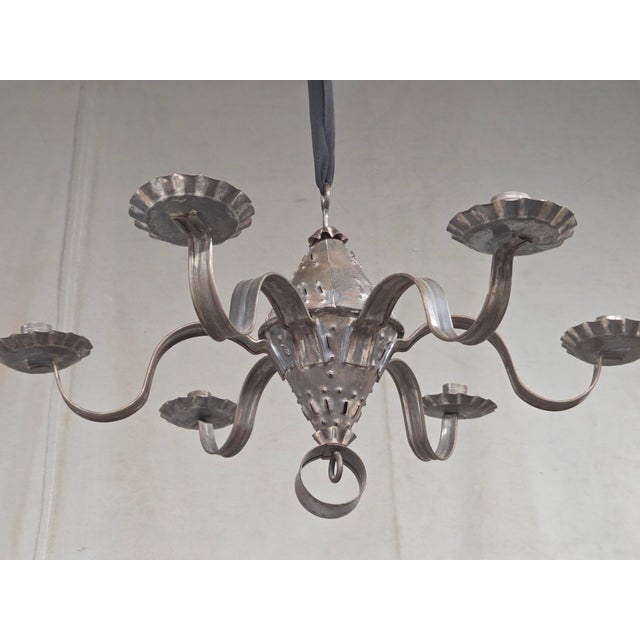 Metal Antique Punched Tin Six-Arm Candle Chandelier, New Mexico, Spanish Colonial Style For Sale - Image 7 of 16