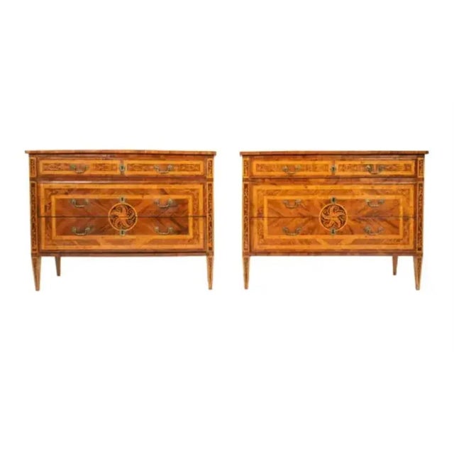 This listing is for One commode. We have two available. Italian 18th Century Giuseppe Maggiolini Style Inlaid Commode....