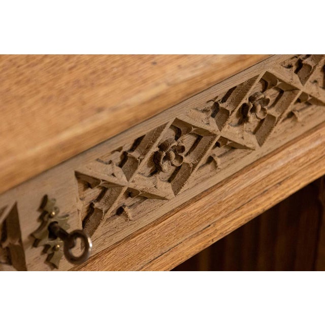 Wood Gothic Revival English Desk of Bleached Oak with Linenfold Motifs, circa 1830 For Sale - Image 7 of 9