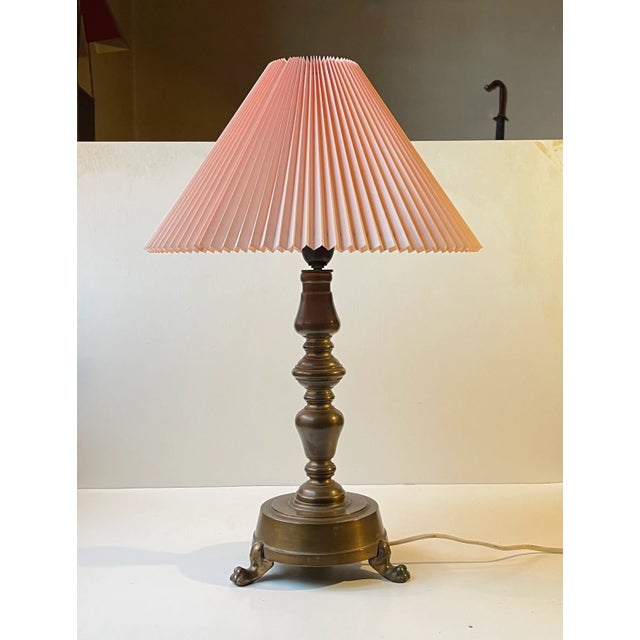 Danish Bronze Lion Paw Table Lamp with Pink Shade, 1930s For Sale - Image 9 of 9