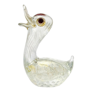 Murano Barovier Toso Vintage Clear and Gold Flecks Italian Art Glass Baby Bird Figurine Sculpture