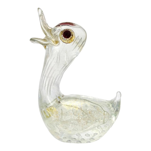 Vintage Murano Barovier Toso Clear and Gold Flecks Italian Art Glass Baby Bird Figurine Sculpture For Sale