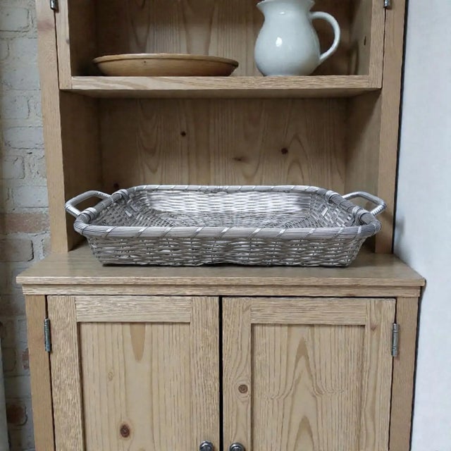 Mid 20th Century Vintage French Style Silver Mesh Woven Basket Tray For Sale - Image 5 of 11