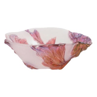 Mid-Century Organic Art Glass Bowl with Leaf-Like Decoration For Sale