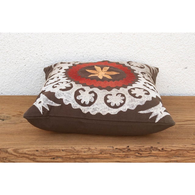 16" Sq Embroidered Palmette Suzani Pillow Cover For Sale In Los Angeles - Image 6 of 8
