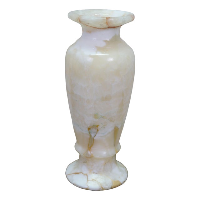 Vintage Carved Onyx Alabaster Grecian Style Flower Bud Vase Urn 10" For Sale