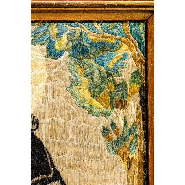 Stunning Antique 19th Century Saint Dominic Needlework Embroidery Victorian Catholic Religious Textile in Gilt Frame Wall Home Decor Art For Sale - Image 9 of 14