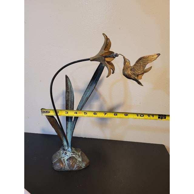 1970s Bronze Metal Hummingbird Flower Sculpture For Sale - Image 13 of 17