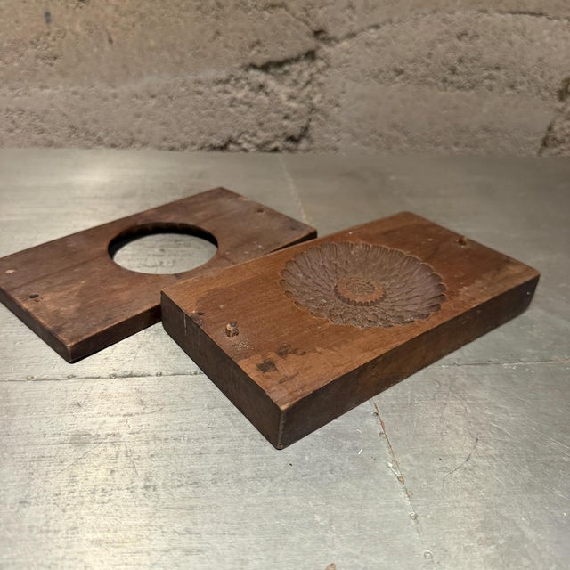 For your consideration, an antique Japanese kashigata wooden mold used for shaping wagashi sweets. The hand-carved...