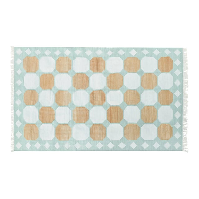 Mishka Rug, 13' x 18', Seaglass, Camel and White For Sale