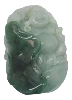 Light Dark Green Jade Pendant Happy Buddha, Laughing Buddha Figure