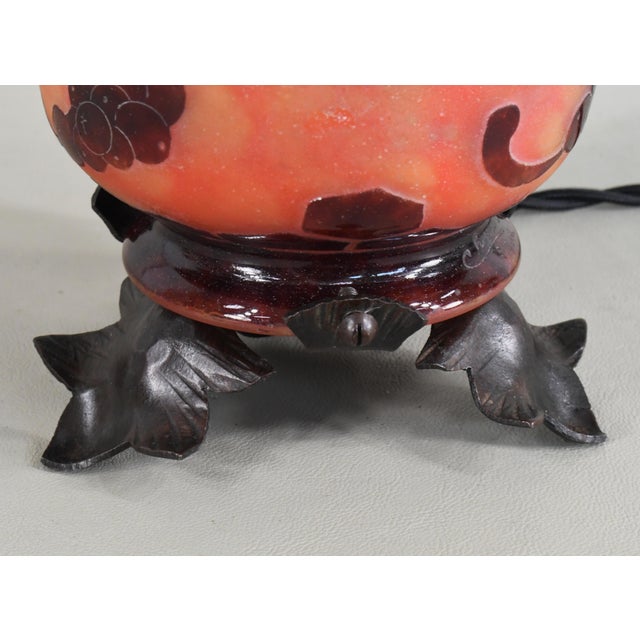 Metal French Art Deco Night Lamp by Schneider Le Verre Francais - Cameo Glass 1925 France For Sale - Image 7 of 15