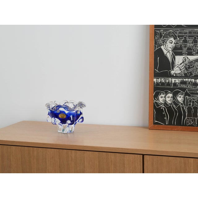 Blue Vintage Czech Bohemia Bowl, 1970s For Sale - Image 8 of 9