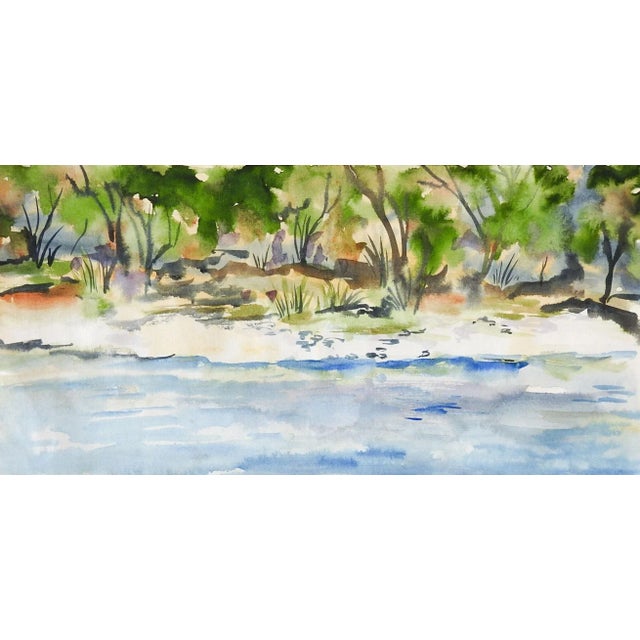 English Vintage Plein Air Riverside Watercolor Landscape Painting For Sale - Image 3 of 3