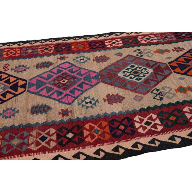 Brown Vintage Kilim Brown Handmade Flatweave Tribal Motif Wool Runner For Sale - Image 8 of 10