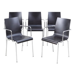 Vintage Danish Steel Tube and Wood Chairs from Zeta Furniture, 1990s, Set of 5 For Sale