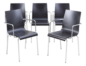 Vintage Danish Steel Tube and Wood Chairs from Zeta Furniture, 1990s, Set of 5