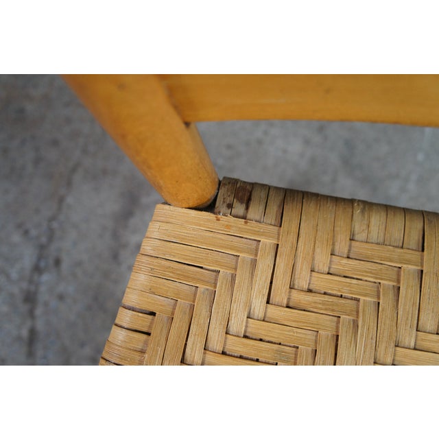 6 Antique Country Farmhouse Maple Ladderback Woven Rattan Dining Chairs For Sale - Image 10 of 12