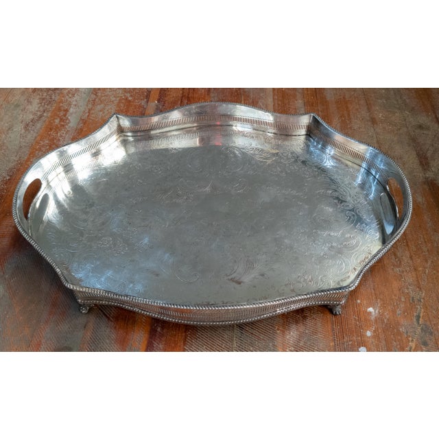 20th Century English Victorian Style Silverplate Drinks Tray With Gallery For Sale - Image 4 of 13