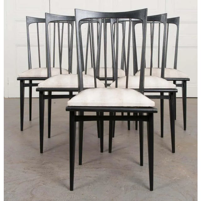 Mid 20th Century French Mid-Century Ebonized Dining Chairs - Set of 6 For Sale - Image 5 of 13