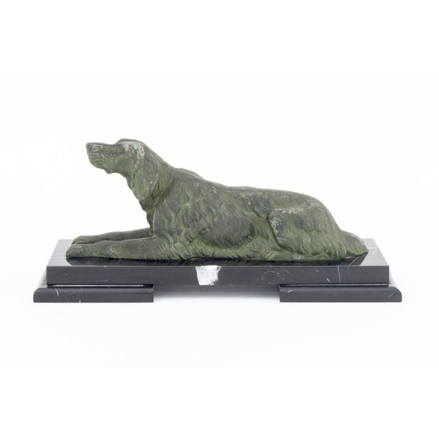 Setter Dog Verdigris Patinated Spelter Sculpture, mounted on black marble base. 4.5" H x 10.5" W x 4.25" D. Provenance:...