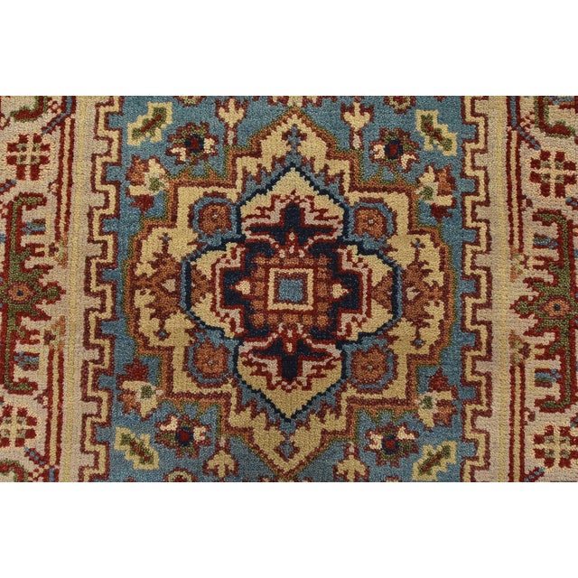 Textile Heriz Runner 2’6” X 8’1” Blue Wool Tribal Hand-Knotted Oriental Rug For Sale - Image 7 of 12