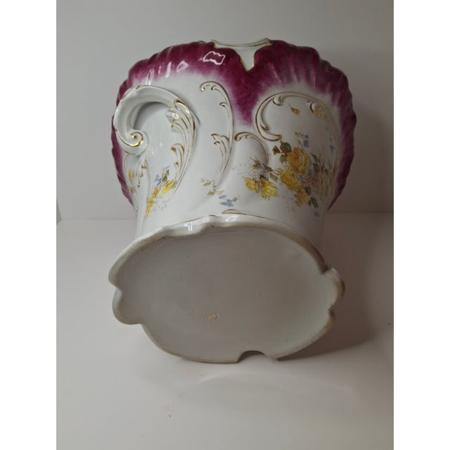 Ceramic Antique Victorian Porcelain Jardinière Planter Centerpiece Yellow Roses Gold Gilt Plum 11" For Sale - Image 7 of 18