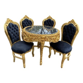 1970s Italian Artisan Baroque Gold Marble Dining Set-5 Pc For Sale