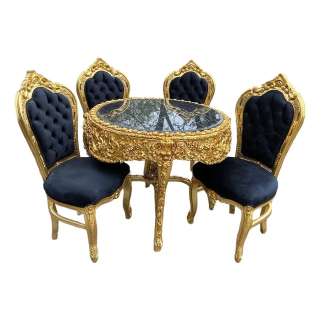1970s Italian Artisan Baroque Gold Marble Dining Set-5 Pc For Sale