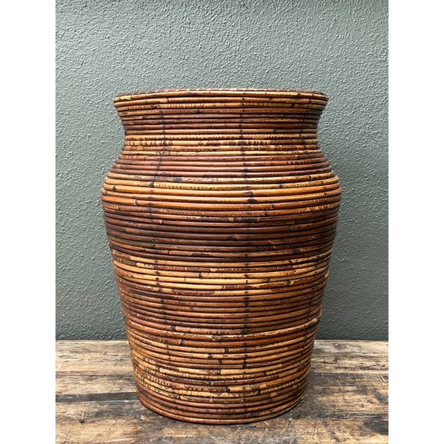 Mid-Century Modern Vintage Coiled Pencil Reed Floor Vase For Sale - Image 3 of 12