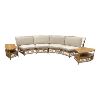 Exceptional Ficks Reed Mid Century Curved Rattan Sectional Sofa and Tables For Sale