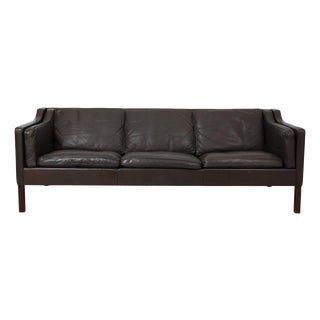 2213 Three-Seater Sofa in Dark Brown Leather by Børge Mogensen, 1980s For Sale