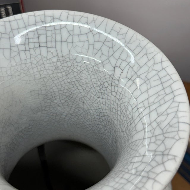 Elegant White Ceramic Vase with Intricate Crackle Finish For Sale - Image 9 of 9