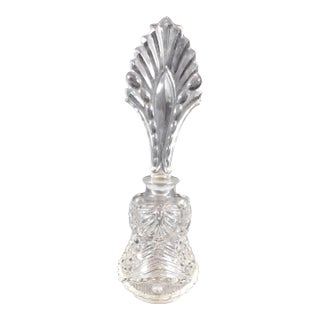 1990s Clear Glass Perfume Bottle With Large Stopper For Sale
