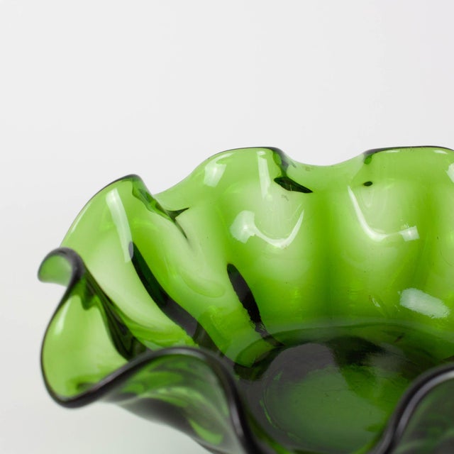 Forest Green Vintage Portuguese Dark Green Glass Bowl, 1960s For Sale - Image 8 of 11