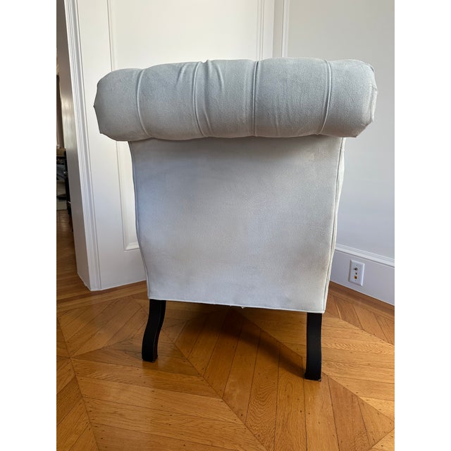 Mitchell Gold Tufted Blue Slipper Chairs (Pair) For Sale - Image 4 of 6