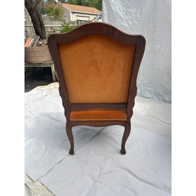 Wood Pair of 18th Century Italian Walnut Upholstered Arm Chairs For Sale - Image 7 of 11