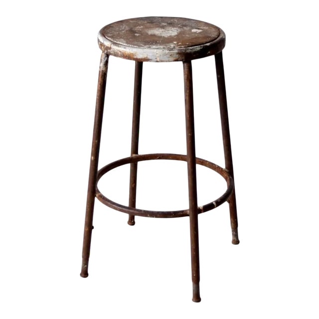 Vintage Industrial Metal Stool For Sale