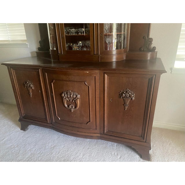 Black Forest Style Large Exquesite Carved Oak European Buffet/Sideboard With Unique Curved Glass Display Mid 20th Century For Sale - Image 15 of 18