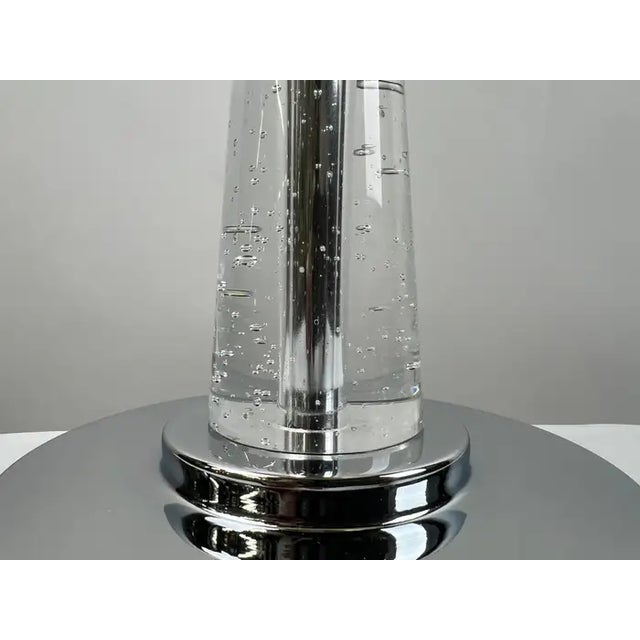 Modern Glass Column Table Lamp With Chrome Base and White Shade For Sale - Image 14 of 14