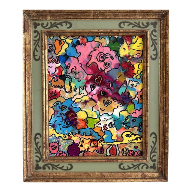 Serg Graff "Pets" Abstract Acrylic Painting Framed Outsider Art Coa For Sale