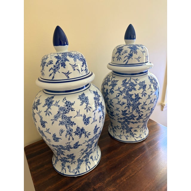 Maitland - Smith Chinoiserie Large Blue and White Porcelain Ginger Jars, Pair For Sale - Image 4 of 9