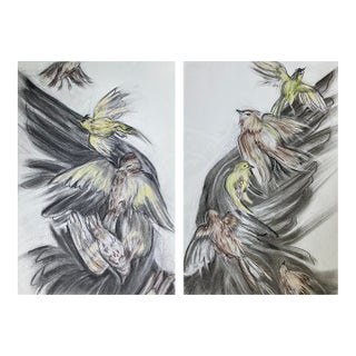 Original Charcoal and Pastel Drawing, Freedom Diptych For Sale